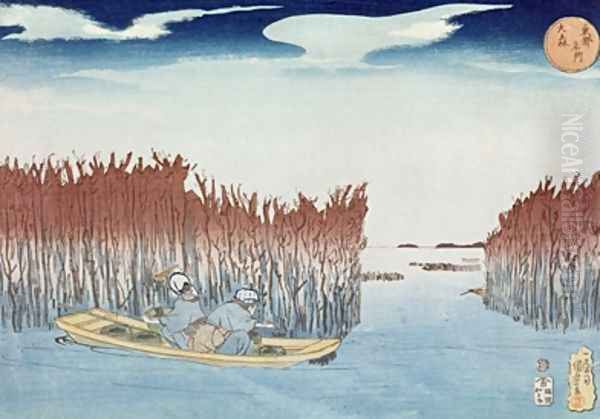 Seaweed Gatherers at Omari Oil Painting by Utagawa Kuniyoshi