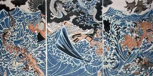 Tametomos Shipwreck Oil Painting by Utagawa Kuniyoshi