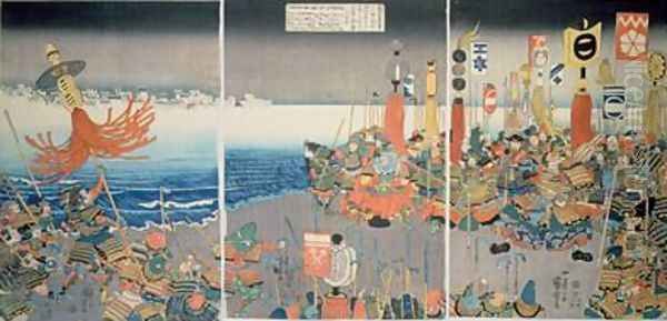 The Ashikaga fleet sailing into attack Nitta Oil Painting by Utagawa Kuniyoshi