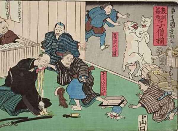 Moral teaching for shopboys giving good and bad examples of behaviour 9 Oil Painting by Utagawa Kuniyoshi