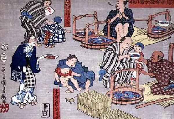 Moral teaching for shopboys giving good and bad examples of behaviour 7 Oil Painting by Utagawa Kuniyoshi