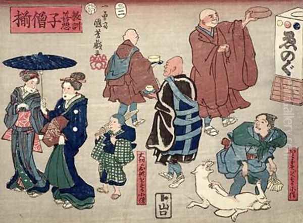 Moral teaching for shopboys giving good and bad examples of behaviour 5 Oil Painting by Utagawa Kuniyoshi