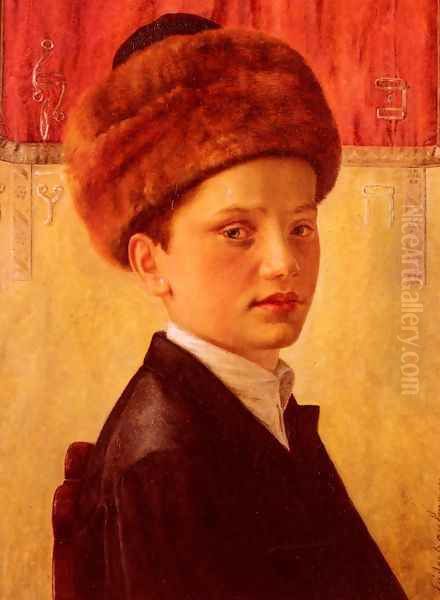 Portrait of a Young Chassidic Boy Oil Painting by Isidor Kaufmann