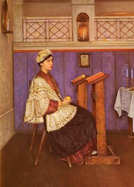 Young Woman in the Synagogue Oil Painting by Isidor Kaufmann