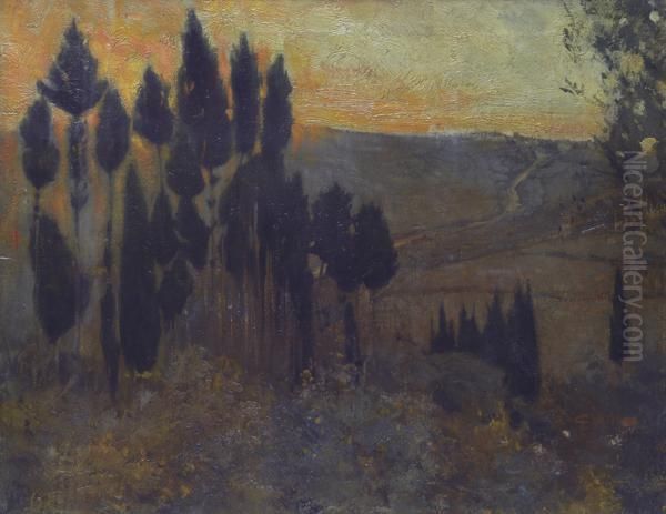 Paesaggio Al Tramonto Oil Painting by Cesare Ciani