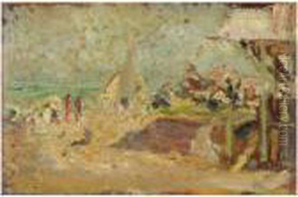 Figure Sulla Spiaggia Oil Painting by Cesare Ciani