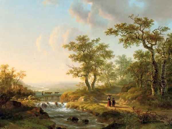 Along the river in an undulating summer landscape Oil Painting by Willem De Klerk