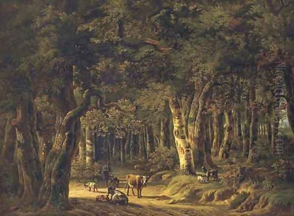 A sunlit clearing in a forest Oil Painting by Willem De Klerk