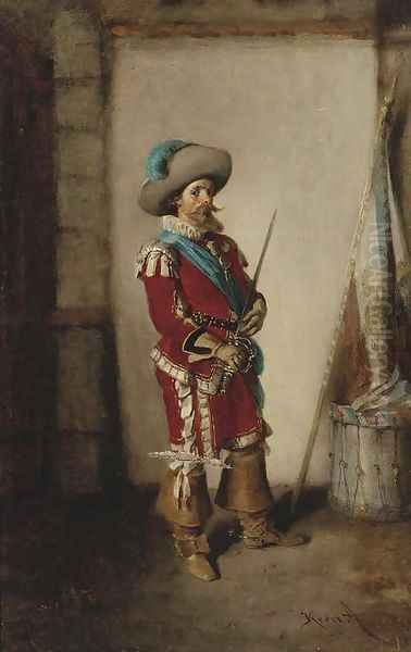 A swordsman ready for battle Oil Painting by Hermann Kern