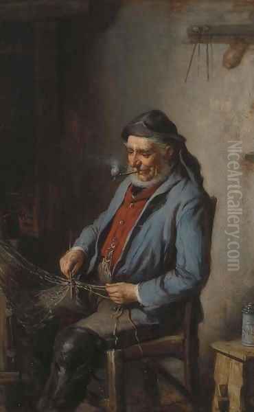 Mending the net Oil Painting by Hermann Kern