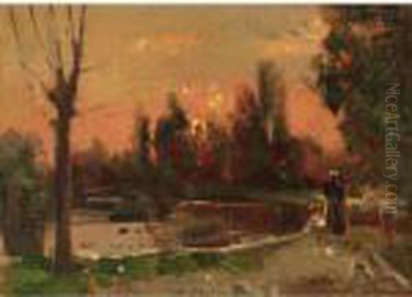 Paesaggio Al Tramonto Oil Painting by Beppe Ciardi