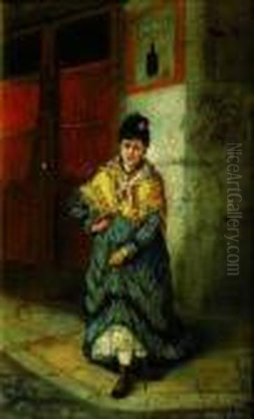 Femme Dans La Rue. Oil Painting by Guglielmo Ciardi