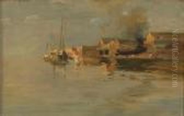 Squero Oil Painting by Guglielmo Ciardi