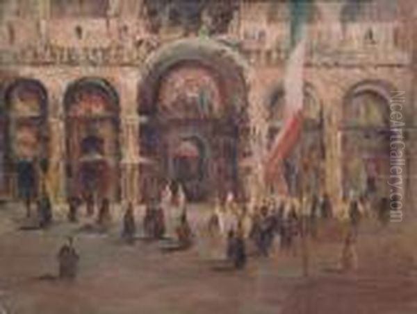 Piazza San Marco Oil Painting by Guglielmo Ciardi