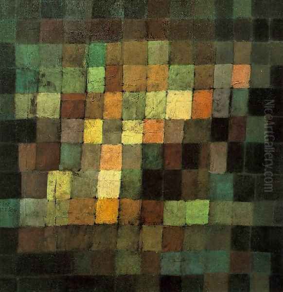 Ancient Sound, Abstract on Black Oil Painting by Paul Klee