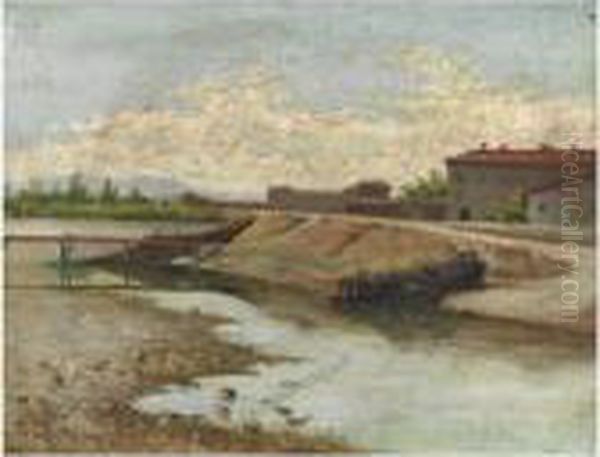 Paesaggio Fluviale Oil Painting by Guglielmo Ciardi