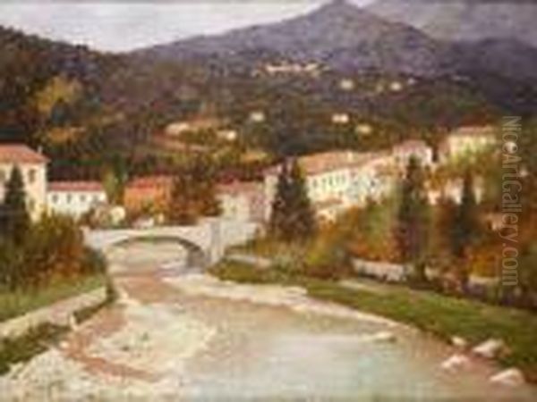 Ponte Sul Fiume Torre Da Villa Caterina Oil Painting by Guglielmo Ciardi