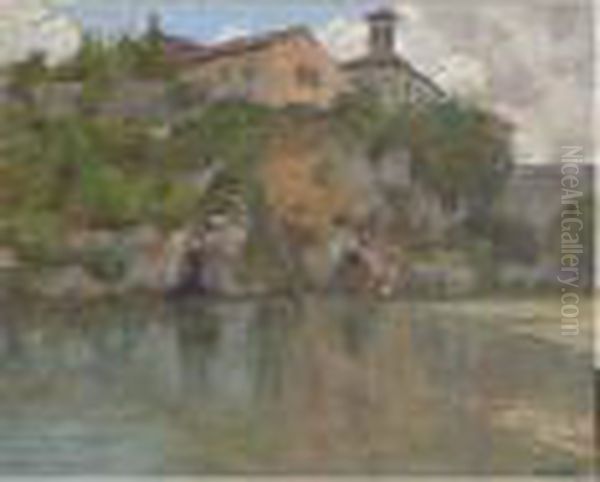 Paese Sul Fiume Oil Painting by Guglielmo Ciardi