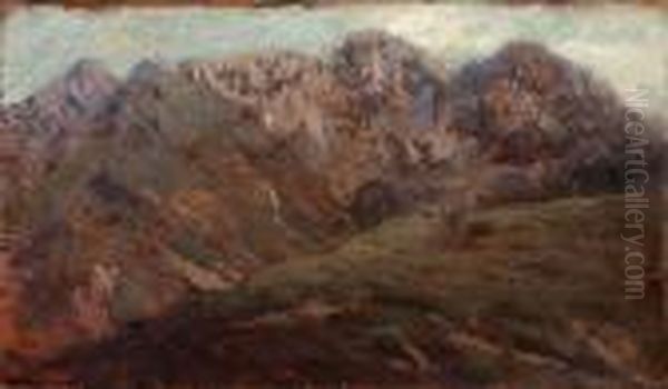 La Schiara Vista Da Belluno Oil Painting by Guglielmo Ciardi