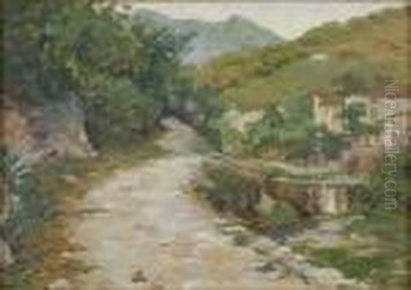 Paesaggio Di Montagna Con Cascatella Oil Painting by Guglielmo Ciardi