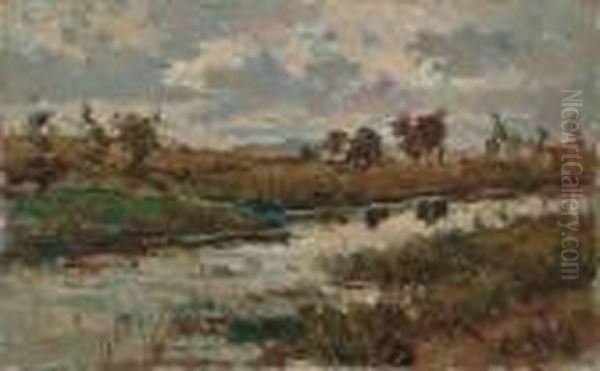 Paesaggio Con Canale Oil Painting by Guglielmo Ciardi