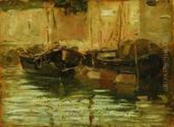 Barche All'ormeggio Oil Painting by Guglielmo Ciardi