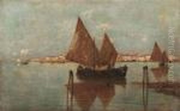 Barche In Laguna Oil Painting by Guglielmo Ciardi