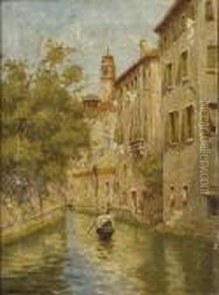 Canale A Venezia Con Gondola Oil Painting by Guglielmo Ciardi