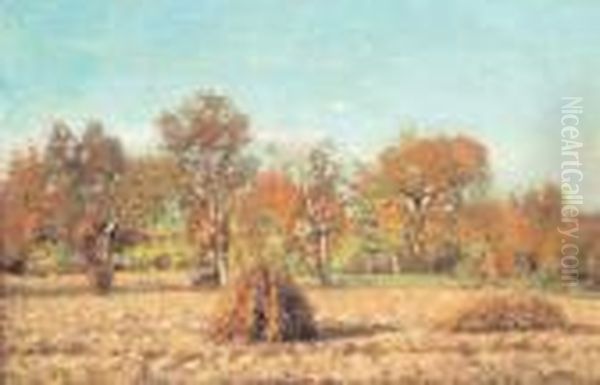 Campagna Con Covoni Oil Painting by Guglielmo Ciardi