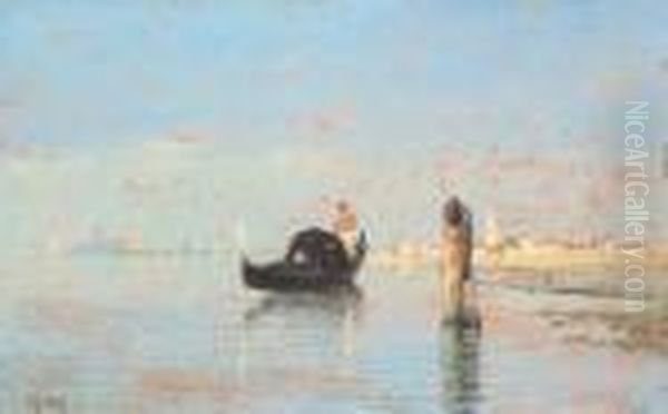 Gondola In Laguna Oil Painting by Guglielmo Ciardi