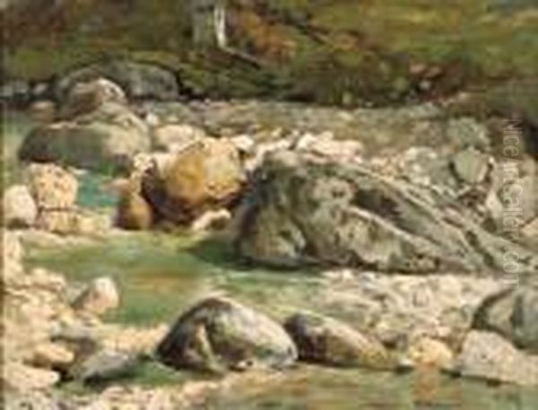 Sassi Del Torrente Oil Painting by Guglielmo Ciardi