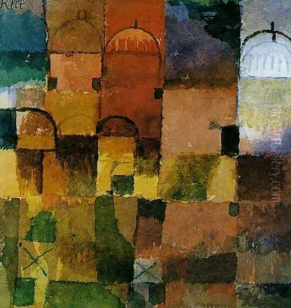 Red and White Domes Oil Painting by Paul Klee