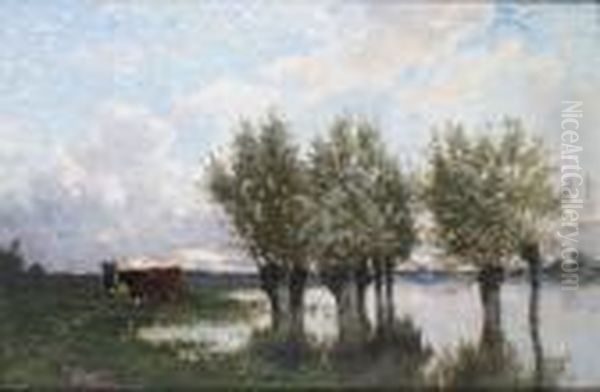 Vaches En Bord De Riviere Oil Painting by Ciceri, Eugene