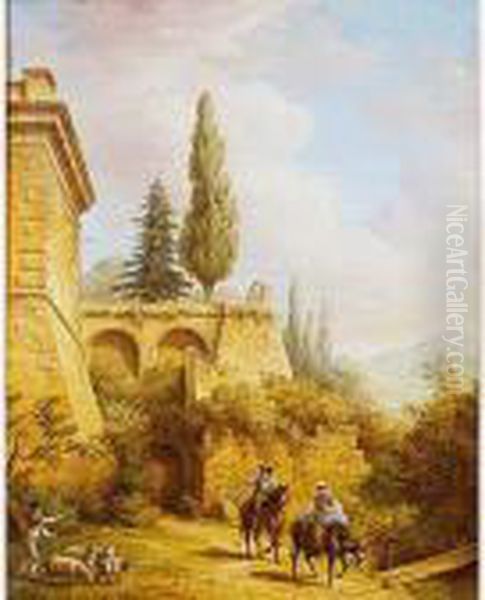 Paisaje Con Campesinos Oil Painting by Ciceri, Eugene