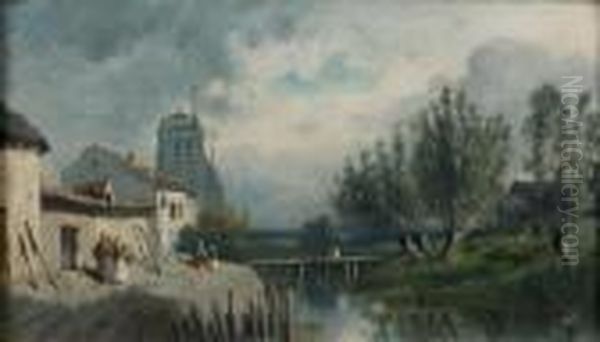 Bords De Riviere Oil Painting by Ciceri, Eugene