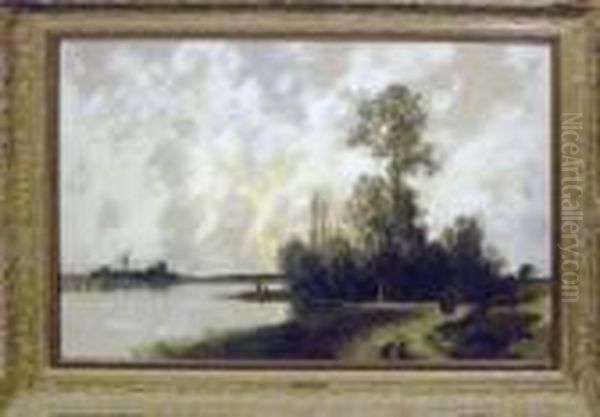 View Of The Loire Near Fontainbleau Oil Painting by Ciceri, Eugene