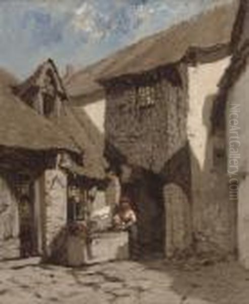 A Washerwoman At The Well Oil Painting by Ciceri, Eugene