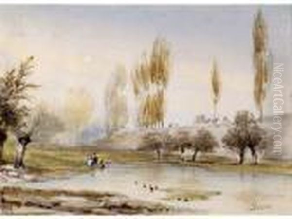 Au Bord Du Lac. Oil Painting by Ciceri, Eugene