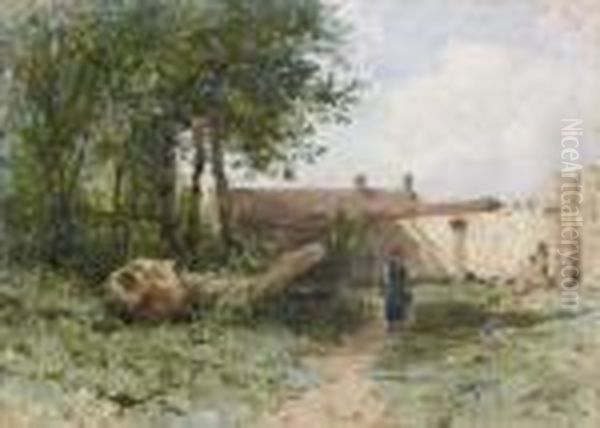  Paysanne Pres Des Murs D'une Ferme  Oil Painting by Ciceri, Eugene