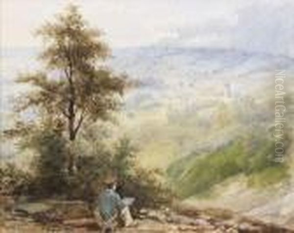  Jeune Peintre Dans Un Paysage De Collines  Oil Painting by Ciceri, Eugene