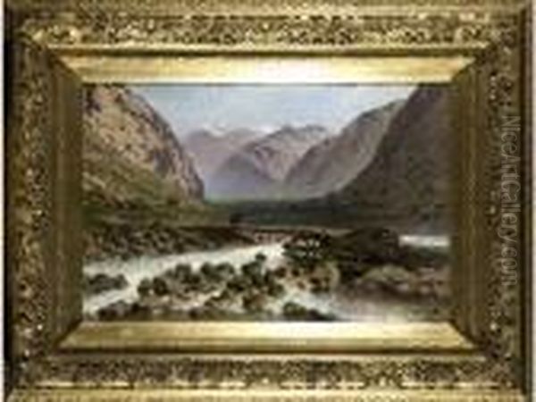 :cavaliers Traversant Un Torrent De Montagne (laromanche ?) Oil Painting by Ciceri, Eugene