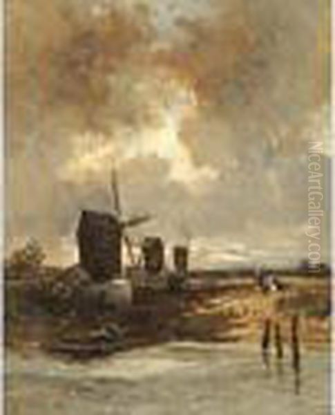 Le Passage Du Bac Pres Des Moulins Oil Painting by Ciceri, Eugene