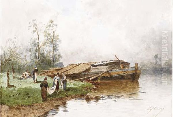 Lavandieres Et Pecheurs Au Bord D'une Riviere Oil Painting by Ciceri, Eugene