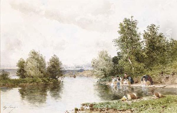 Lavandieres A La Riviere Oil Painting by Ciceri, Eugene