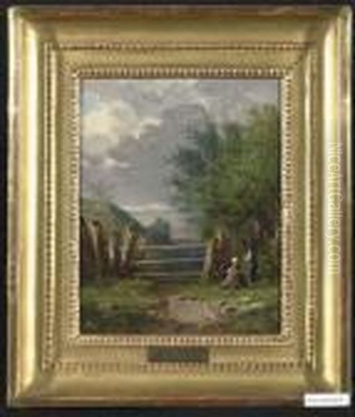 Bergweg Mit Zwei Rastenden. Oil Painting by Ciceri, Eugene