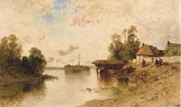 Les Lavandieres En Bord De Riviere Oil Painting by Ciceri, Eugene