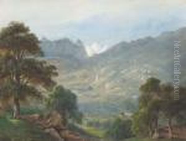 Un Paysage Montagneux, Avec Une Maison Au Premier Plan Oil Painting by Ciceri, Eugene