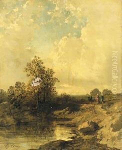 On The Riverbank Oil Painting by Ciceri, Eugene