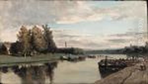 L'ile D'allegre A Bougival Oil Painting by Ciceri, Eugene