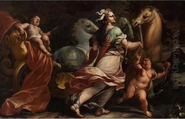 Bellona Bemachtigt Sich Der Waffen Des Liebesgottes Amor Oil Painting by Carlo Cignani